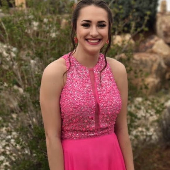 A pink bedazzled long prom dress - Picture 5 of 8